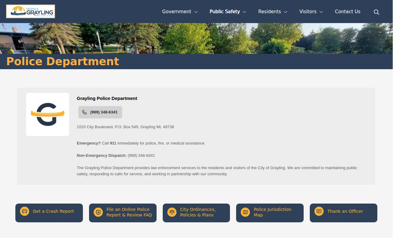 Grayling Police Department official arrest record source in Crawford County